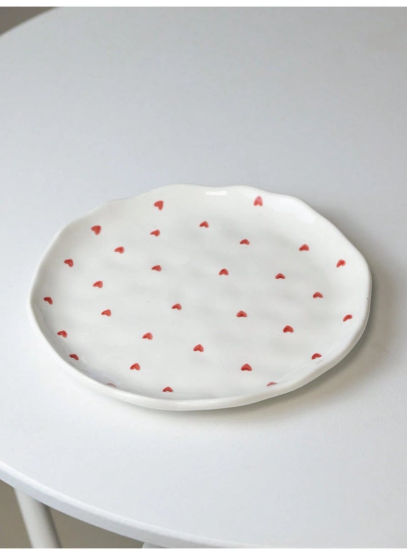 فاصولا طبق سيراميك، قطعة واحدة 16 سم طبق عشاء، بورسلين أبيض فاخر طبق حلويات، طبق تقديم أنيق بحواف مموجة ونقشة قلب للفطور والمقبلات، طبق جانبي عصري لاستضافة الضيوف وديكور المنزل، صحن صغير متين للوجبات الخفيفة والمجوهرات (لون أبيض) - Image 4